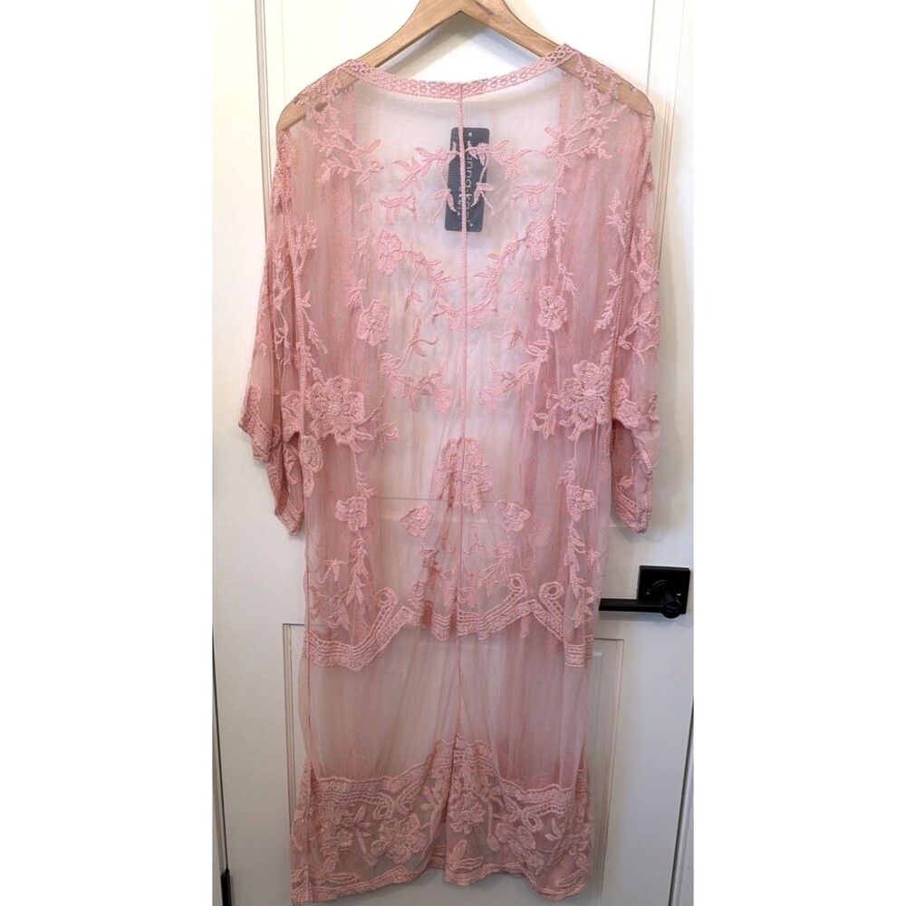 NWT Anna-Kaci Lace Sheer Kimono Cardigan Embroidered Floral Duster Boho Coquette - Picture 5 of 13